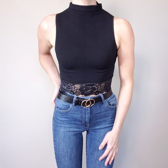 Shasa High Mock Neck Ribbed Black Crop Top - Picture 2 of 11